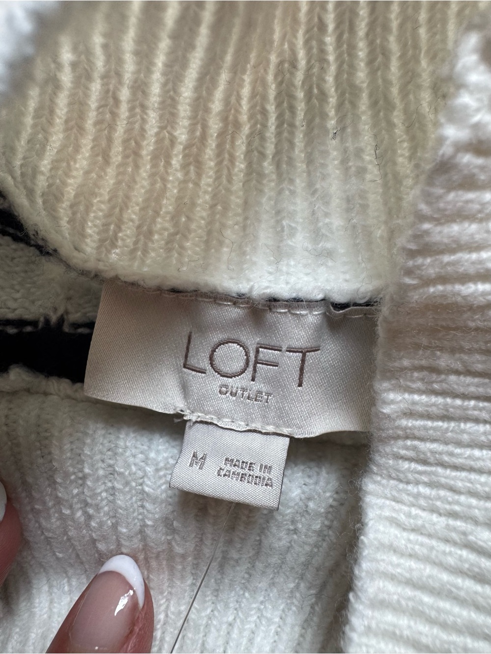 LOFT Black and White Striped Turtleneck Sweater image 8